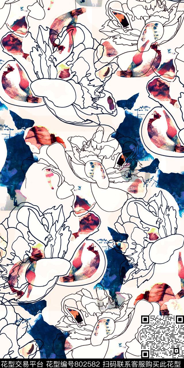 数码印花抽象花卉数码印花华亿平台下载（图片编号: 802582） - 瓦栏（Walan）