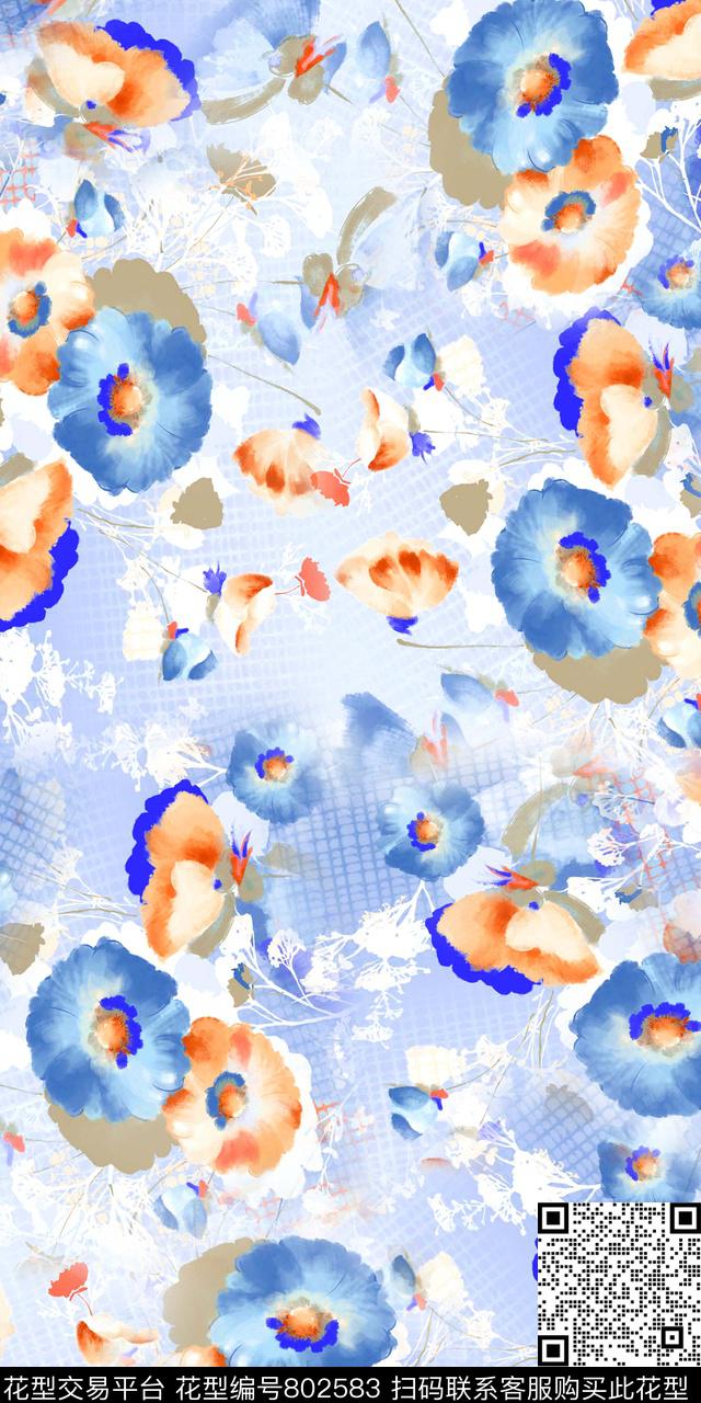 手绘花朵数码印花数码印花华亿平台下载（图片编号: 802583） - 瓦栏（Walan）