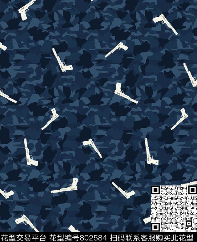 迷彩手绘枪支传统印花华亿平台下载（图片编号: 802584） - 瓦栏（Walan）