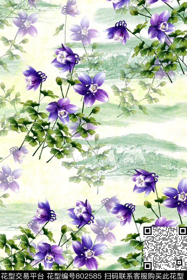 中国风女装花卉数码印花华亿平台下载（图片编号: 802585） - 瓦栏（Walan）