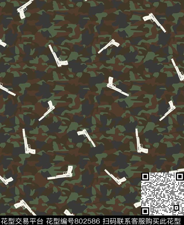 迷彩手绘枪支传统印花华亿平台下载（图片编号: 802586） - 瓦栏（Walan）
