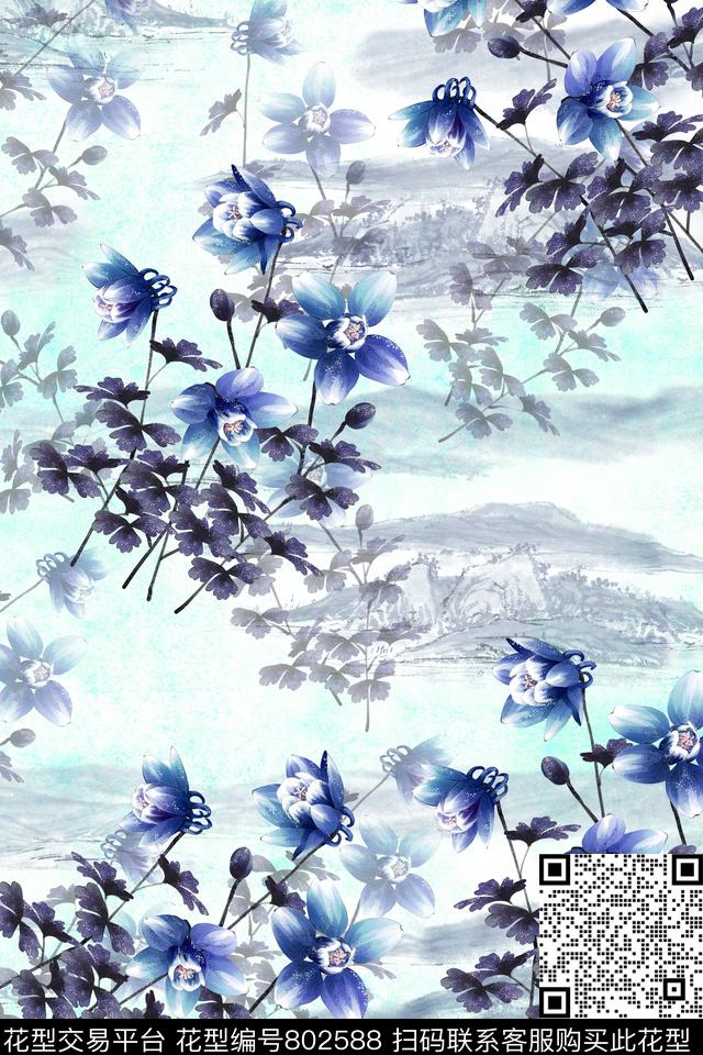 中国风女装花卉数码印花华亿平台下载（图片编号: 802588） - 瓦栏（Walan）