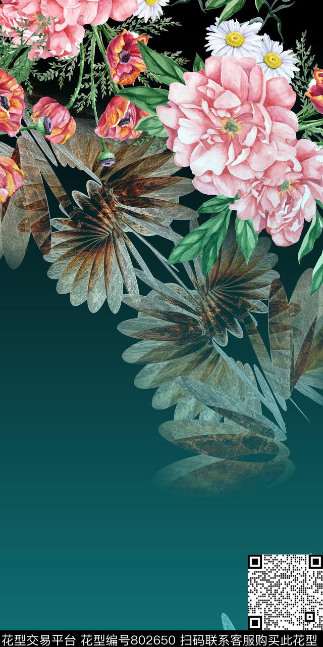 花卉水彩抽象数码印花华亿平台下载（图片编号: 802650） - 瓦栏（Walan）