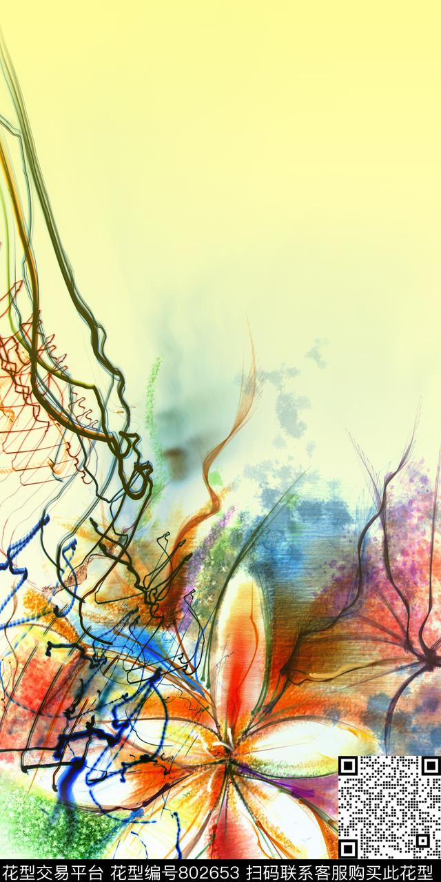 水彩线条抽象数码印花华亿平台下载（图片编号: 802653） - 瓦栏（Walan）