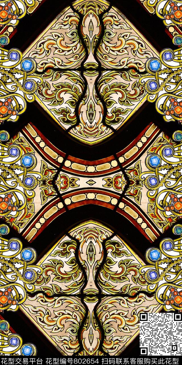 波西米亚卷草纹欧美数码印花华亿平台下载（图片编号: 802654） - 瓦栏（Walan）