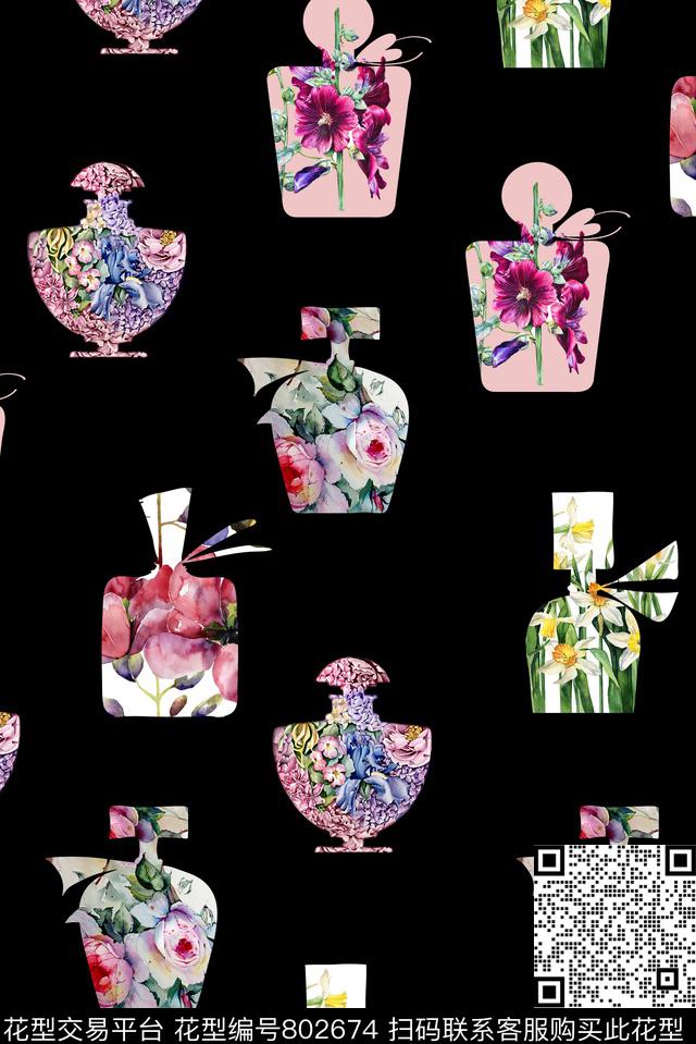 香水花卉手绘数码印花华亿平台下载（图片编号: 802674） - 瓦栏（Walan）