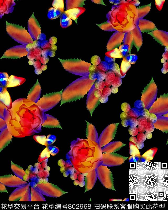 水彩花朵花卉数码印花华亿平台下载（图片编号: 802968） - 瓦栏（Walan）