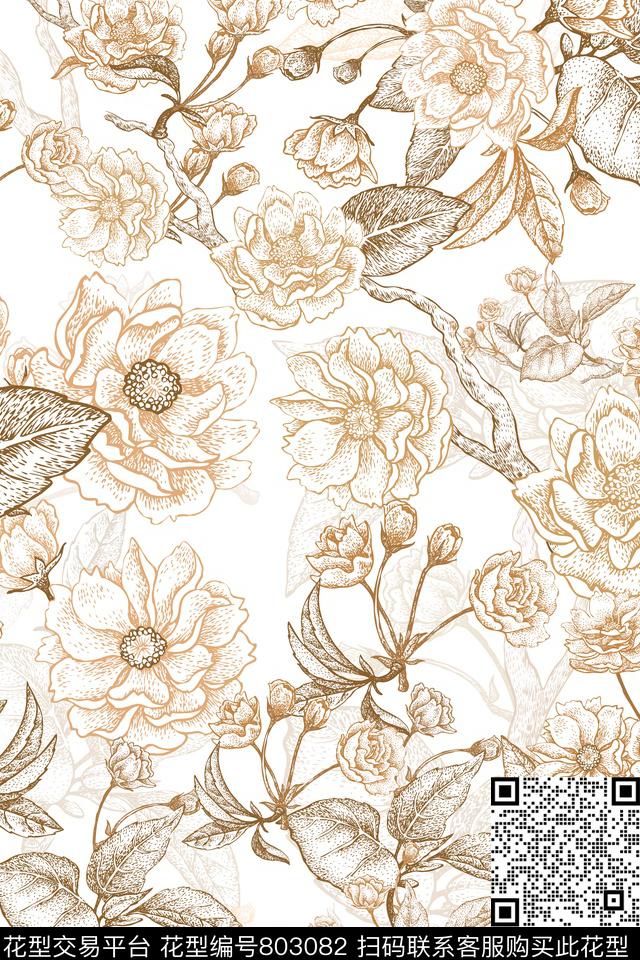 花朵花瓣大花传统印花华亿平台下载（图片编号: 803082） - 瓦栏（Walan）