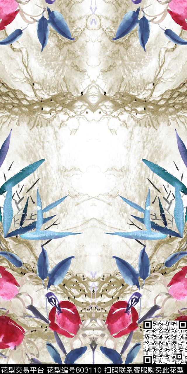 中国画水彩花朵数码印花华亿平台下载（图片编号: 803110） - 瓦栏（Walan）