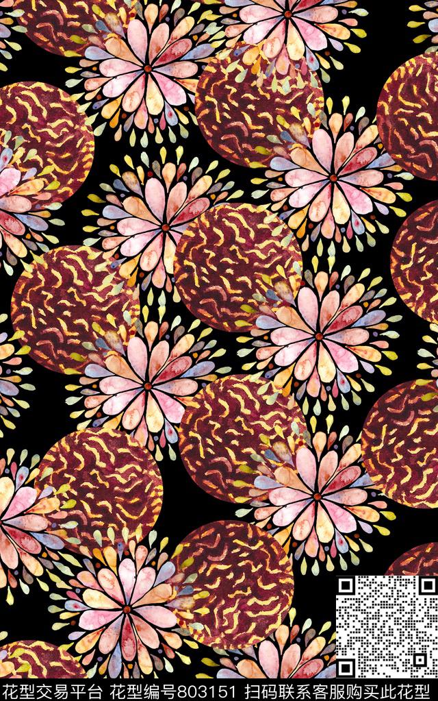 色块几何水彩数码印花华亿平台下载（图片编号: 803151） - 瓦栏（Walan）