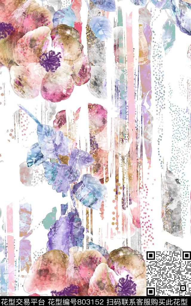 笔刷花卉纹理数码印花华亿平台下载（图片编号: 803152） - 瓦栏（Walan）