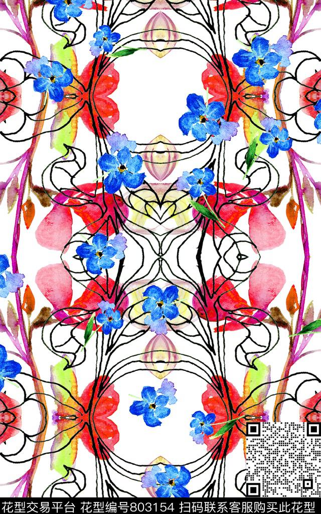 花卉纹理线条数码印花华亿平台下载（图片编号: 803154） - 瓦栏（Walan）