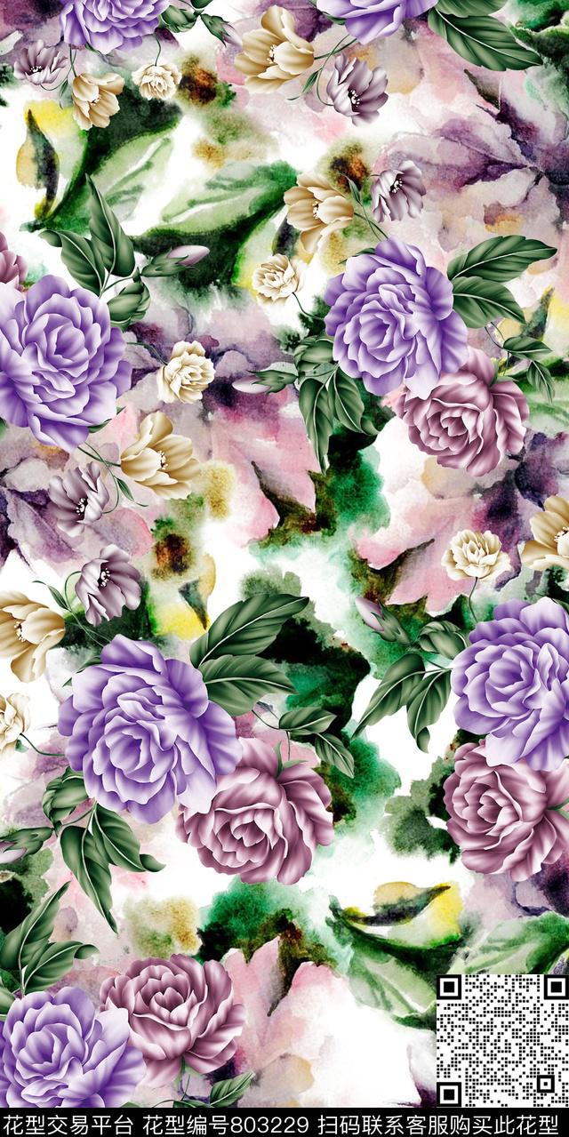 玫瑰乱花兰花数码印花华亿平台下载（图片编号: 803229） - 瓦栏（Walan）