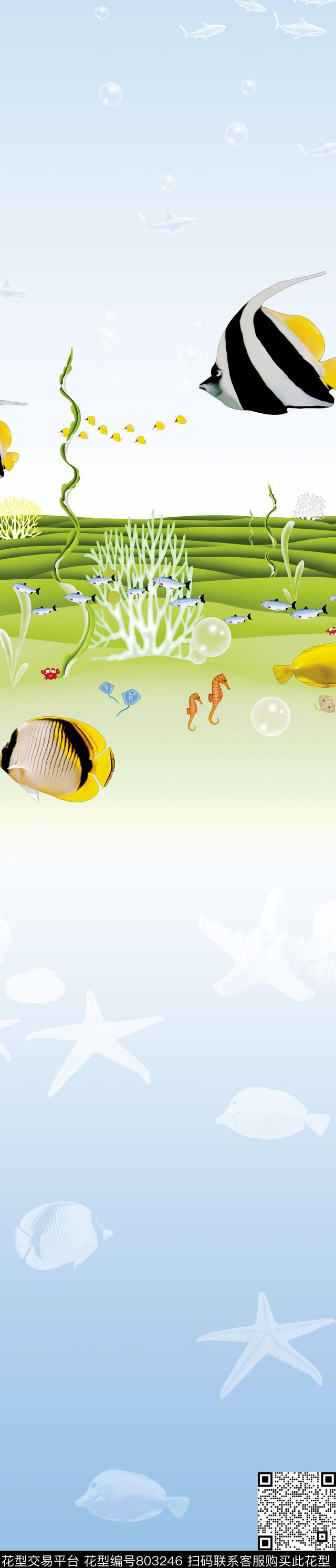 鱼动物彩条传统印花华亿平台下载（图片编号: 803246） - 瓦栏（Walan）