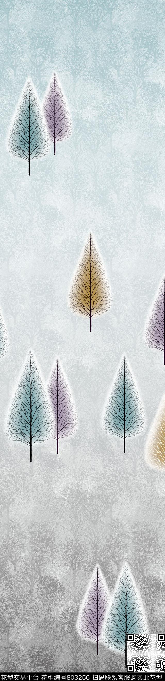 松树彩条窗帘传统印花华亿平台下载（图片编号: 803256） - 瓦栏（Walan）