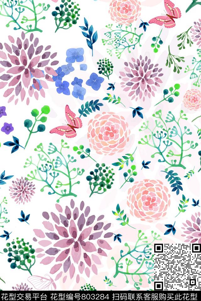 花瓣大花花卉传统印花华亿平台下载（图片编号: 803284） - 瓦栏（Walan）