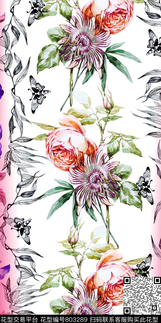 定位水彩花朵数码印花华亿平台下载（图片编号: 803289） - 瓦栏（Walan）