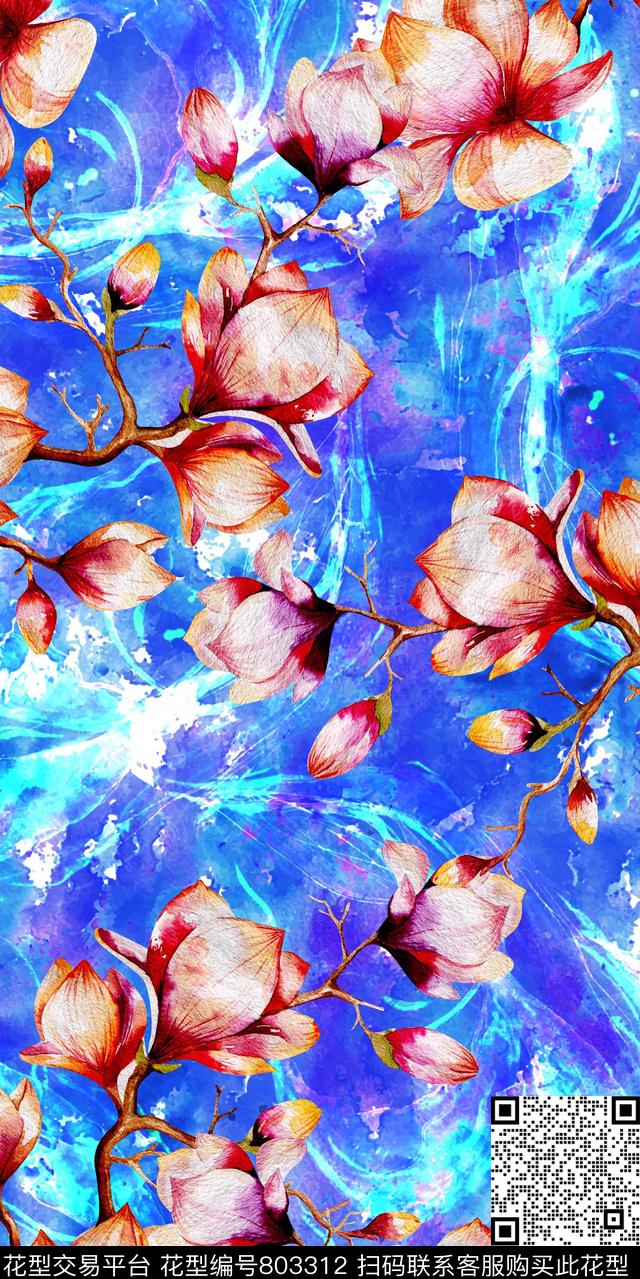 乱花大花花卉数码印花华亿平台下载（图片编号: 803312） - 瓦栏（Walan）