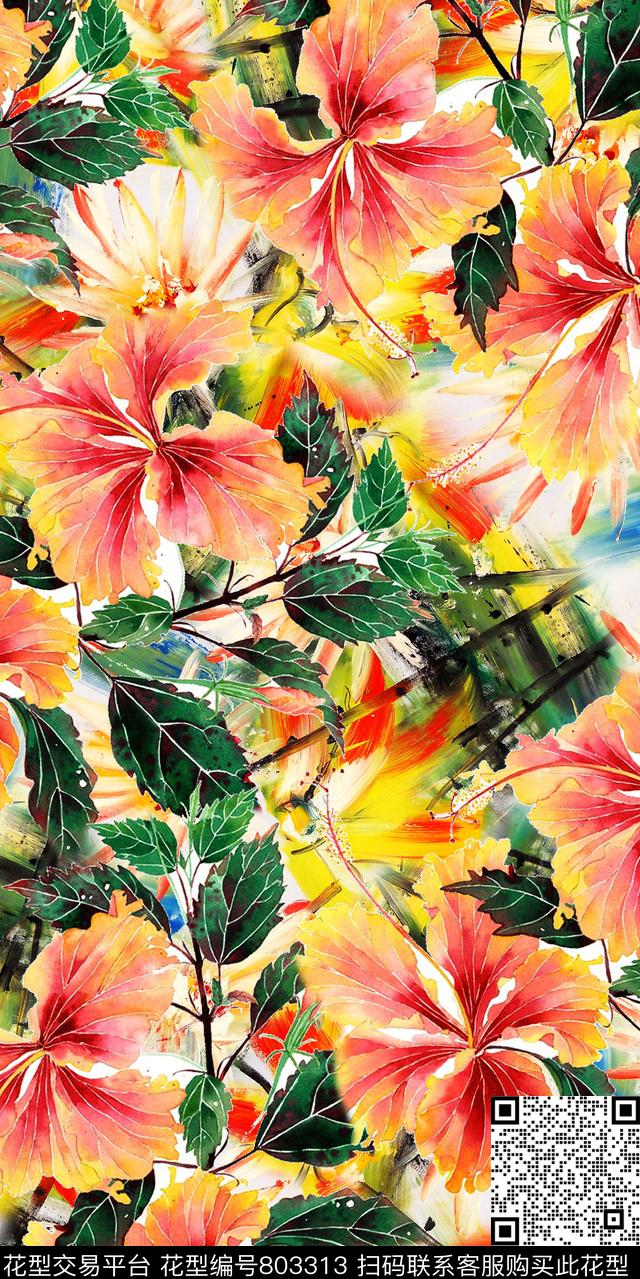 乱花大花花卉数码印花华亿平台下载（图片编号: 803313） - 瓦栏（Walan）