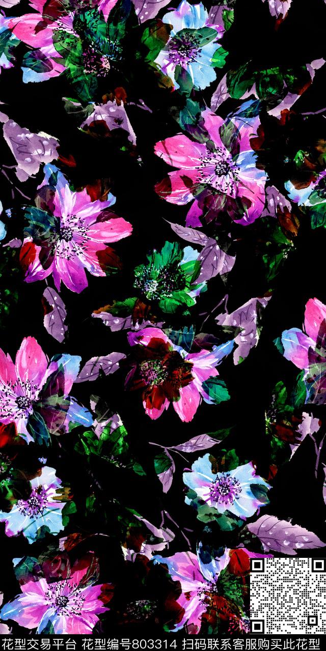乱花大花花卉数码印花华亿平台下载（图片编号: 803314） - 瓦栏（Walan）