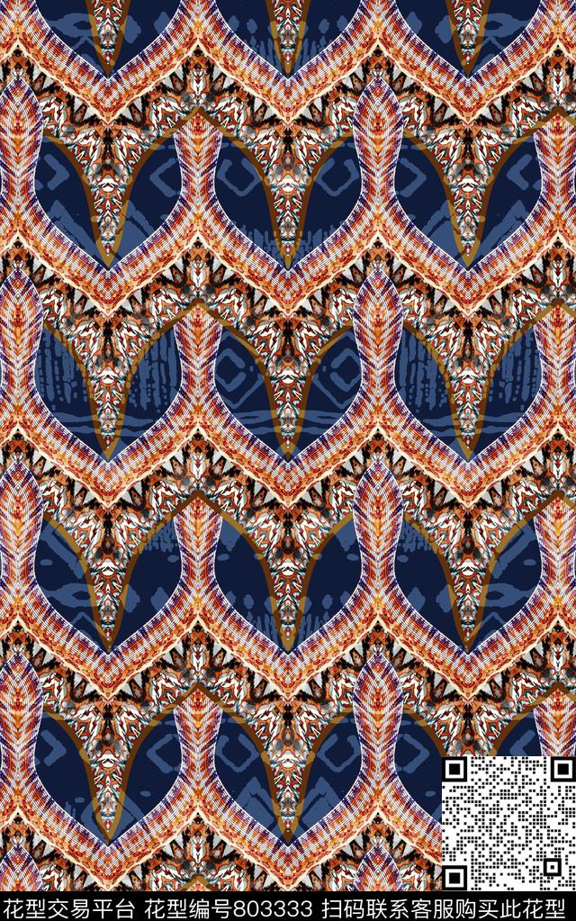 波西米亚民族风印第安数码印花华亿平台下载（图片编号: 803333） - 瓦栏（Walan）