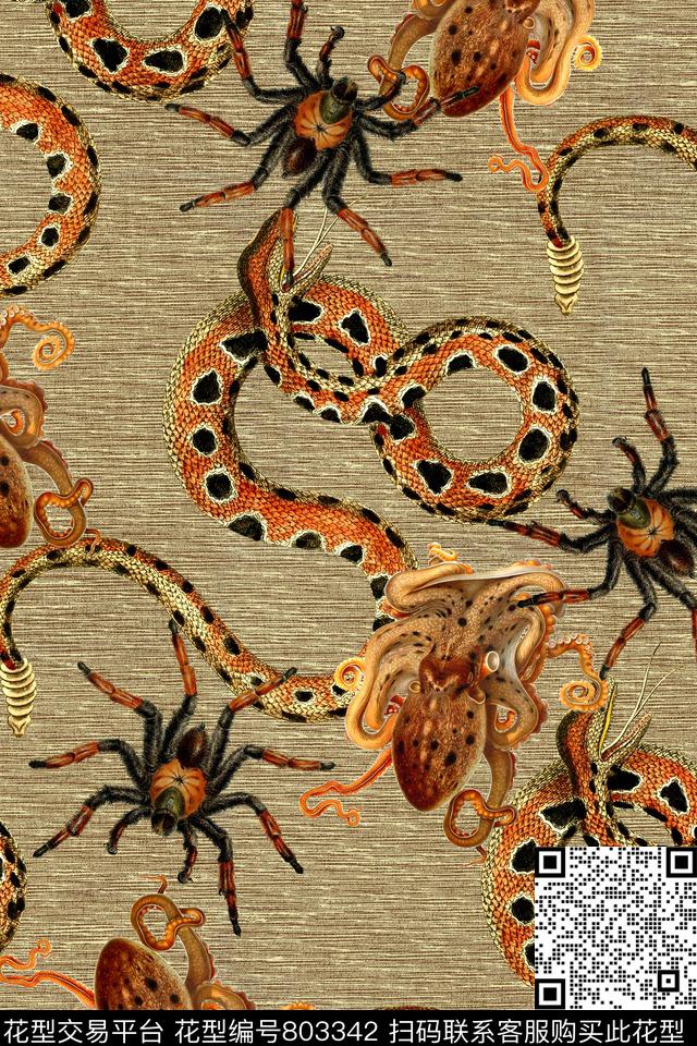 时尚手绘动物数码印花华亿平台下载（图片编号: 803342） - 瓦栏（Walan）