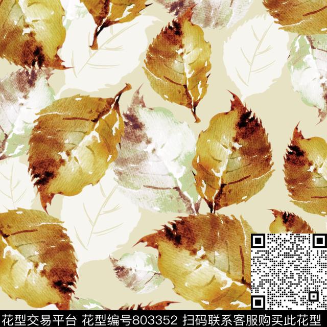 枫叶线描水彩传统印花华亿平台下载（图片编号: 803352） - 瓦栏（Walan）