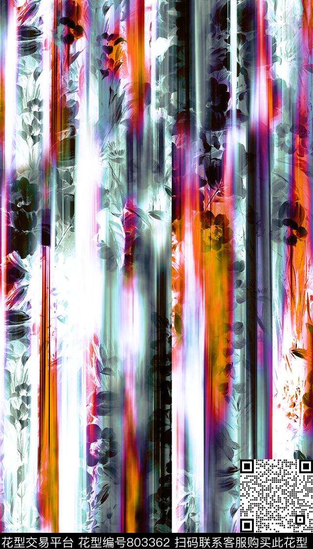竖条不规则几何花朵数码印花华亿平台下载（图片编号: 803362） - 瓦栏（Walan）