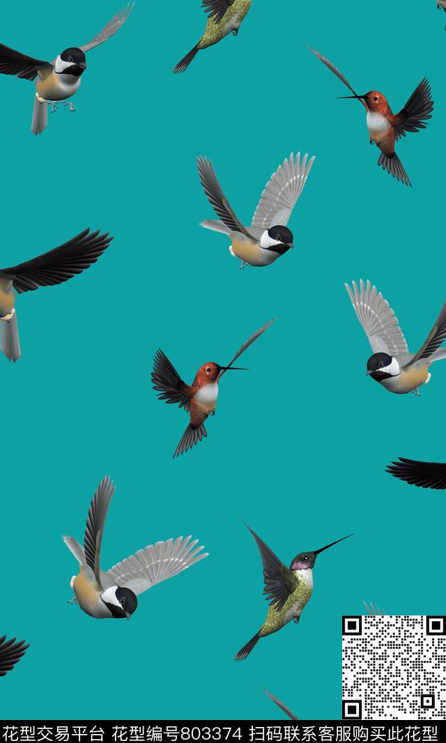 昆虫鸟蜂鸟数码印花华亿平台下载（图片编号: 803374） - 瓦栏（Walan）