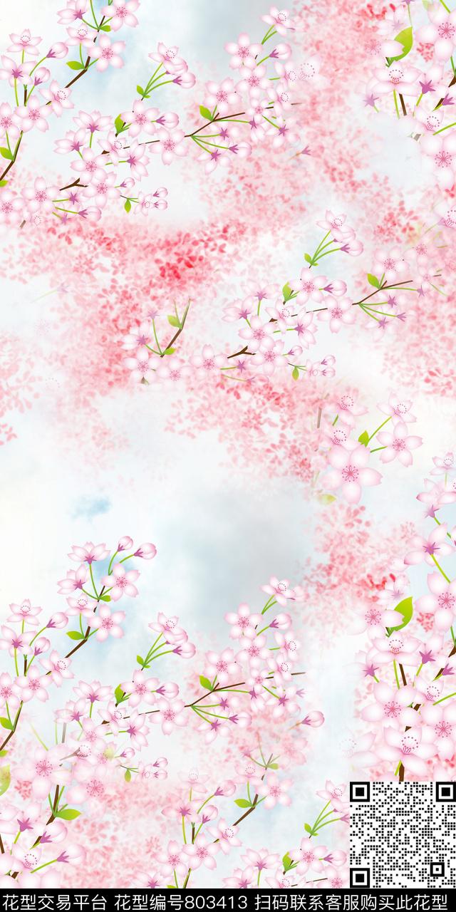 小碎花桃花花朵数码印花华亿平台下载（图片编号: 803413） - 瓦栏（Walan）