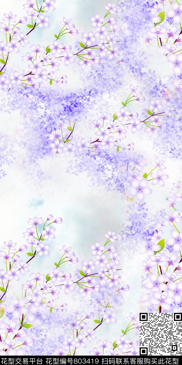 小碎花桃花花朵数码印花华亿平台下载（图片编号: 803419） - 瓦栏（Walan）
