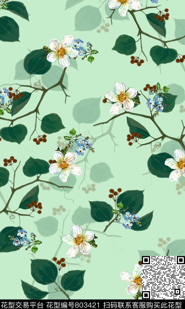 树叶花卉女装数码印花华亿平台下载（图片编号: 803421） - 瓦栏（Walan）