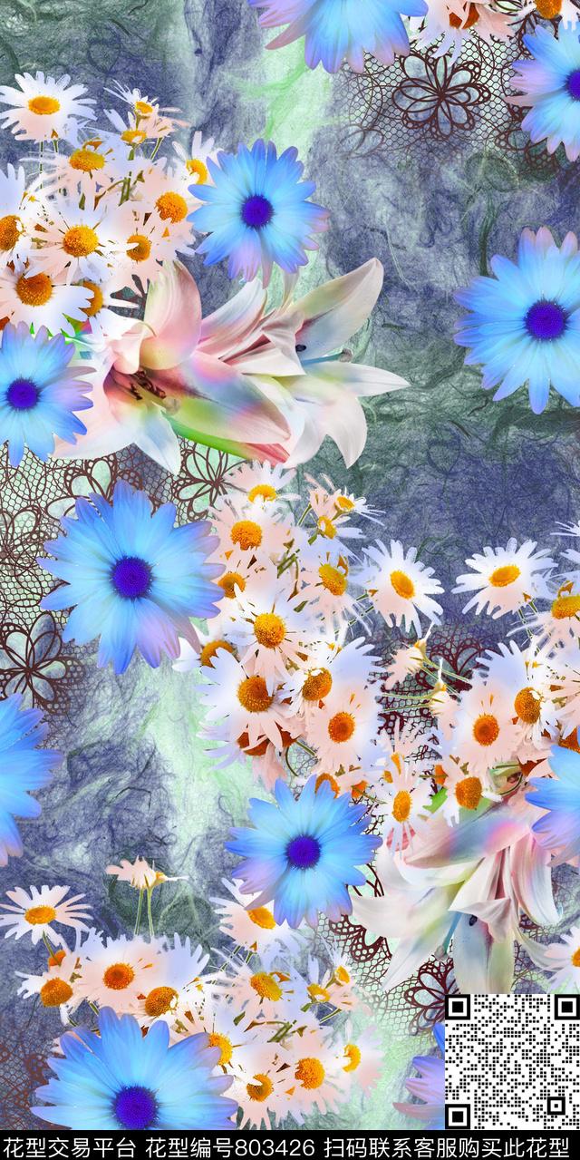 百合花卉水彩数码印花华亿平台下载（图片编号: 803426） - 瓦栏（Walan）