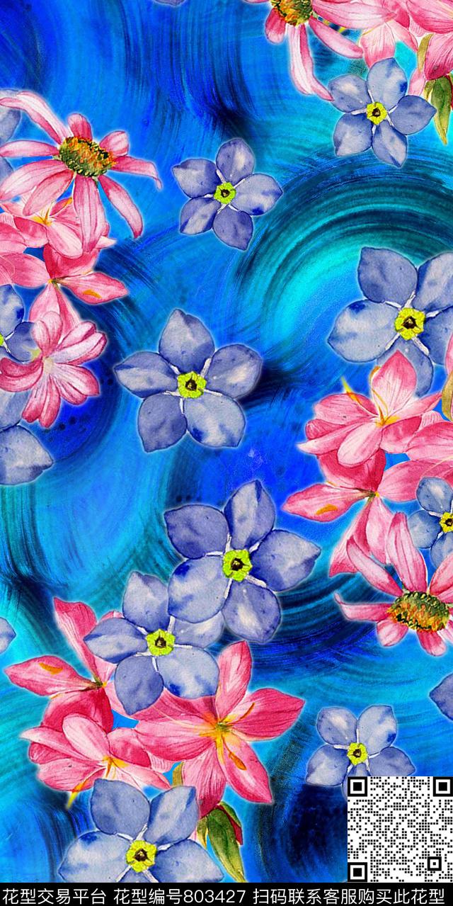 花朵花卉水彩数码印花华亿平台下载（图片编号: 803427） - 瓦栏（Walan）
