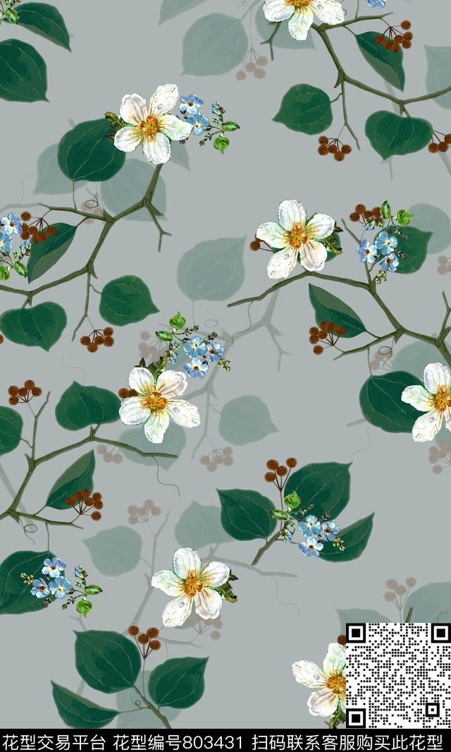 树叶花卉女装数码印花华亿平台下载（图片编号: 803431） - 瓦栏（Walan）