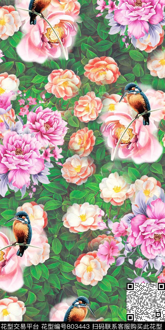 牡丹玉兰花花朵数码印花华亿平台下载（图片编号: 803443） - 瓦栏（Walan）