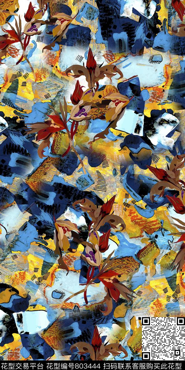 漫画趣味花藤数码印花华亿平台下载（图片编号: 803444） - 瓦栏（Walan）