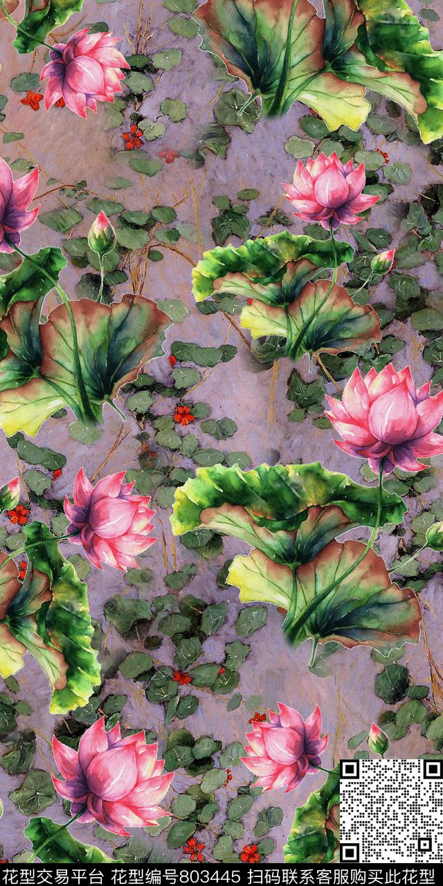 小碎花花卉荷花数码印花华亿平台下载（图片编号: 803445） - 瓦栏（Walan）