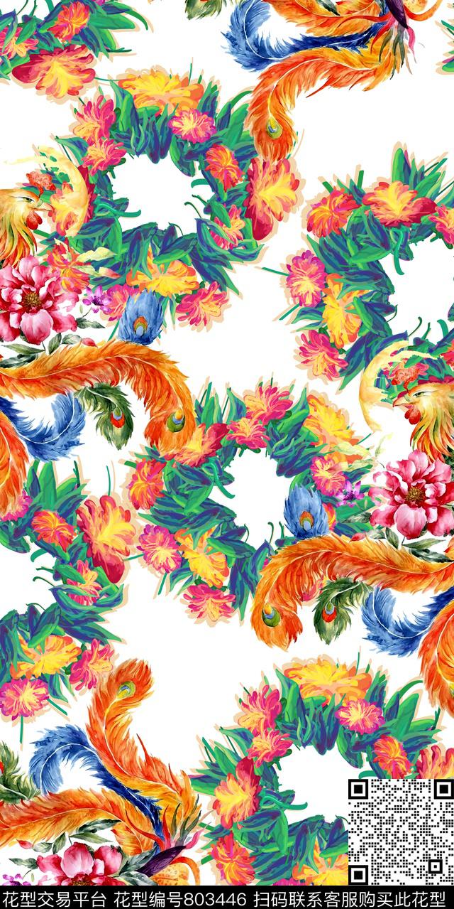 花圈花卉鸡数码印花华亿平台下载（图片编号: 803446） - 瓦栏（Walan）