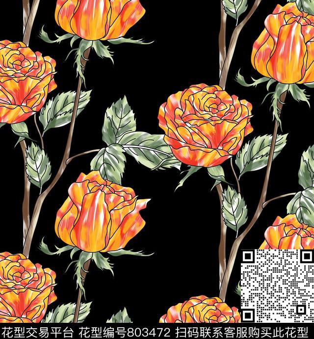 时尚女装玫瑰花数码印花华亿平台下载（图片编号: 803472） - 瓦栏（Walan）