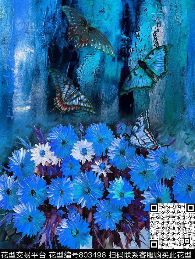 Fei-女装手绘菊花油画花数码印花华亿平台下载（图片编号: 803496） - 瓦栏（Walan）
