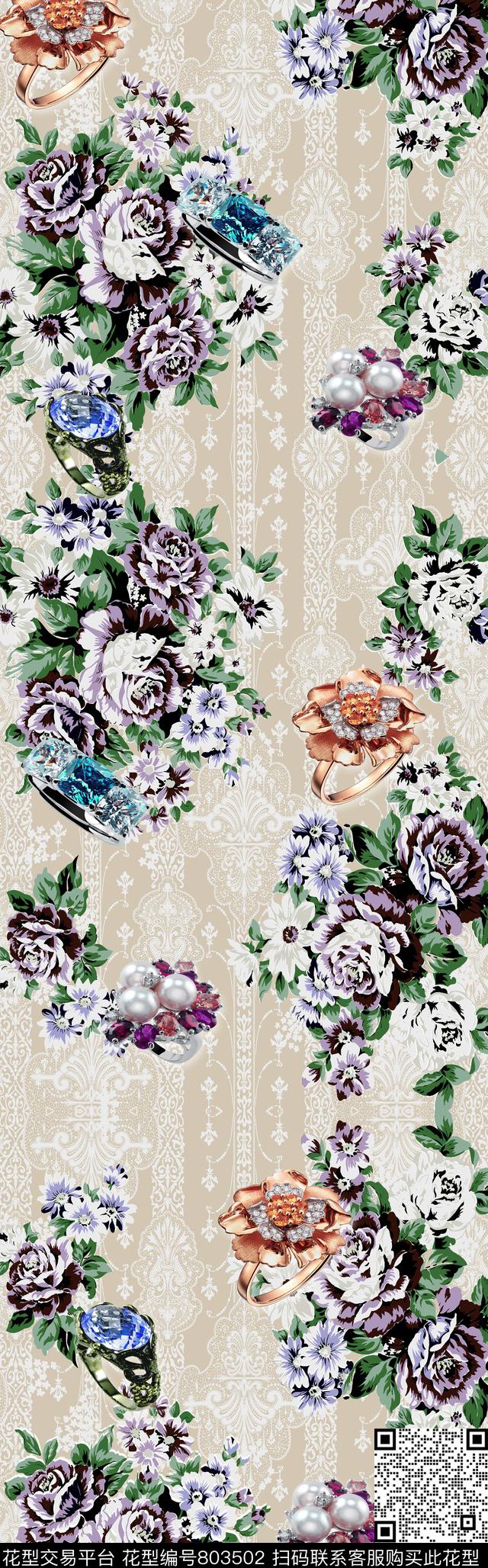 披肩长巾珠宝花卉数码印花华亿平台下载（图片编号: 803502） - 瓦栏（Walan）