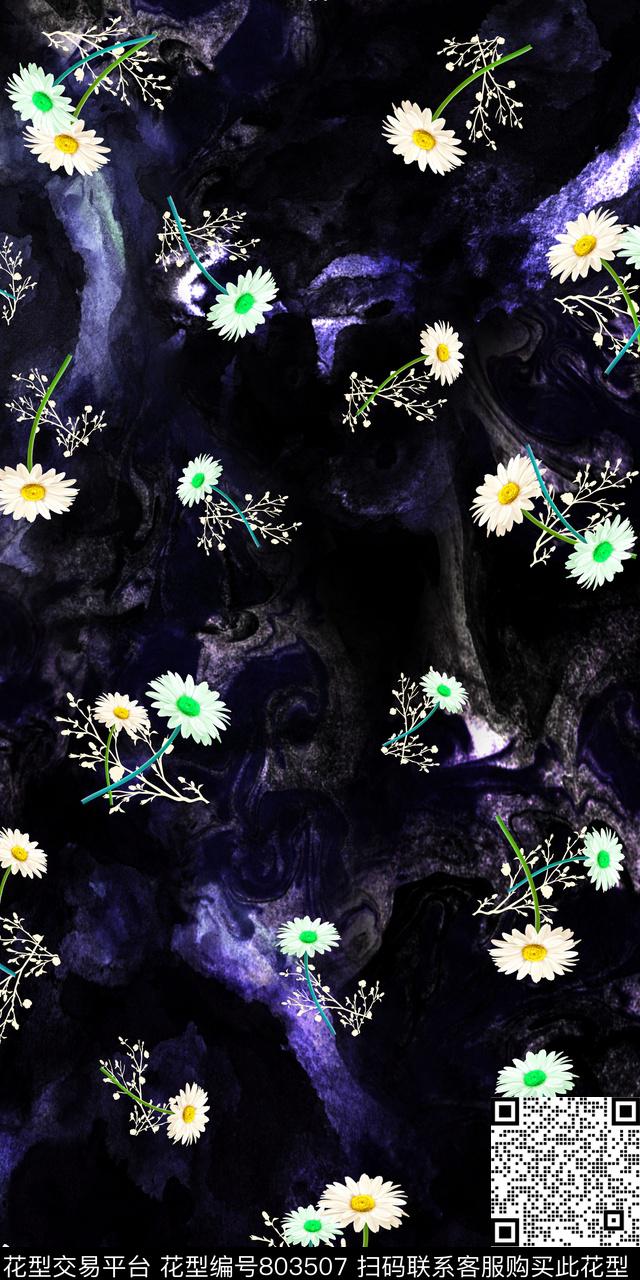 花卉抽象色块传统印花华亿平台下载（图片编号: 803507） - 瓦栏（Walan）