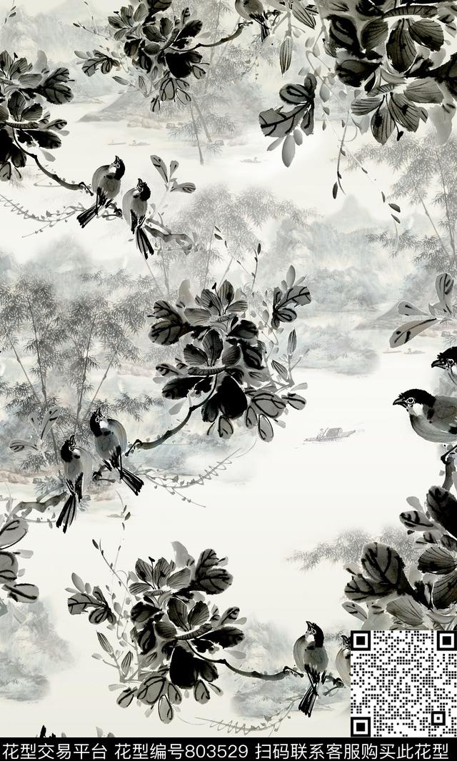 花朵花鸟中国风数码印花华亿平台下载（图片编号: 803529） - 瓦栏（Walan）