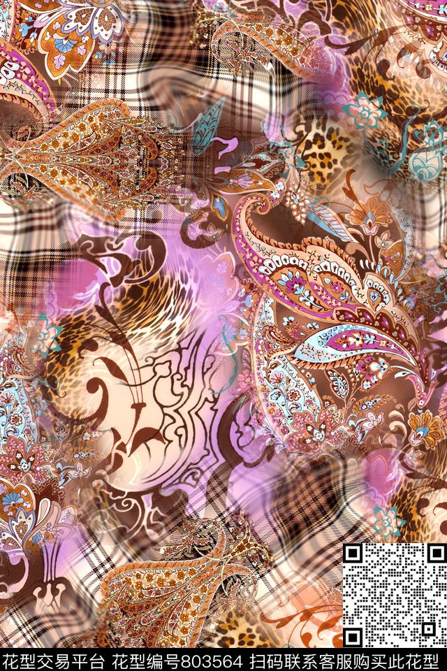 民族风格子佩斯里数码印花华亿平台下载（图片编号: 803564） - 瓦栏（Walan）