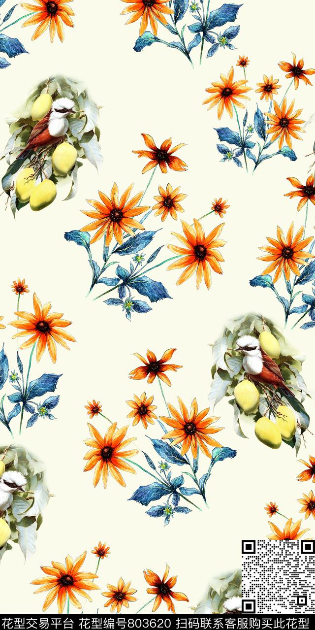 牡丹乱花花鸟数码印花华亿平台下载（图片编号: 803620） - 瓦栏（Walan）