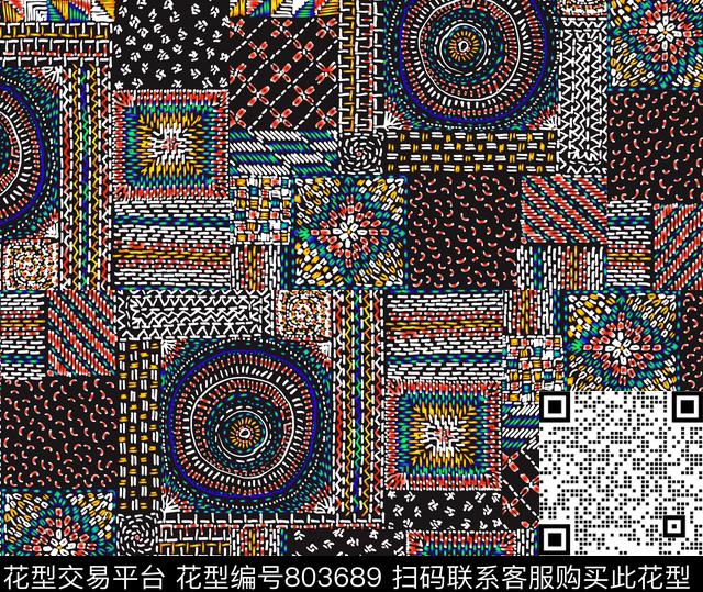 手绘花纹几何数码印花华亿平台下载（图片编号: 803689） - 瓦栏（Walan）
