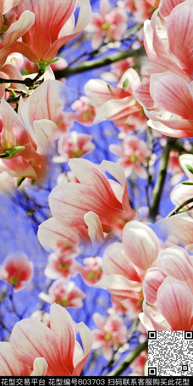 乱花花卉玉兰花数码印花华亿平台下载（图片编号: 803703） - 瓦栏（Walan）