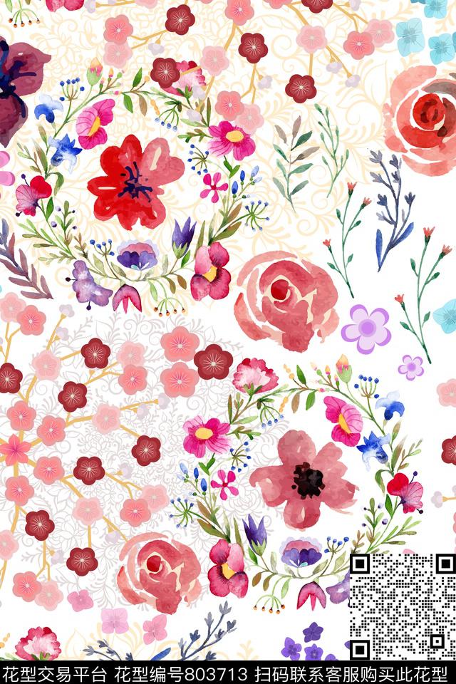 花瓣大花花卉传统印花华亿平台下载（图片编号: 803713） - 瓦栏（Walan）