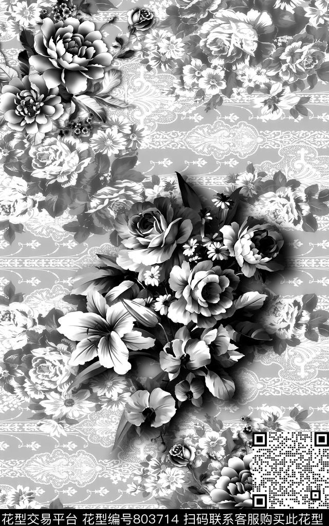 女装黑白系列中国风数码印花华亿平台下载（图片编号: 803714） - 瓦栏（Walan）